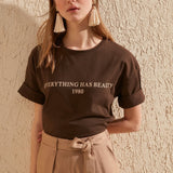 Women's cotton t-shirts brown Printed top Heritage cosmetics and beauty care