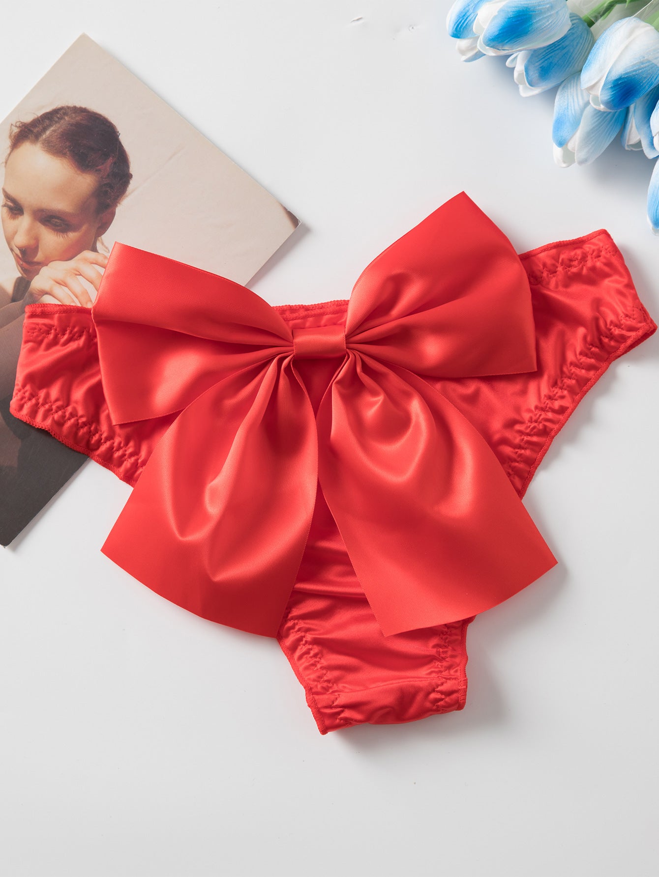 Festive Red Bow Ice Silk Seamless Underwear Medium Women's Briefs - Heritage cosmetics and beauty care