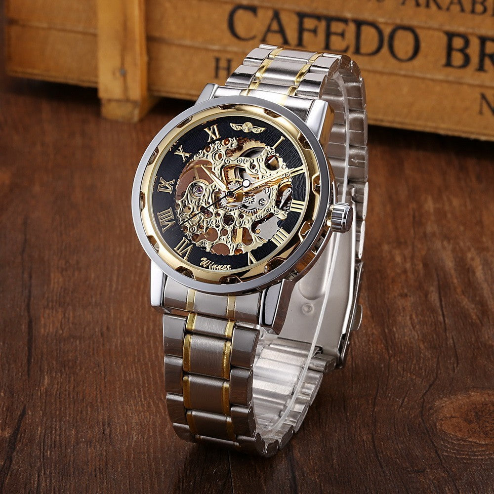 The winner men's fashion business casual space engraved gold watchband manual mechanical watches - Heritage cosmetics and beauty care