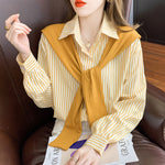 Women's Two Striped Shirts Design Niche Long Sleeves Heritage cosmetics and beauty care