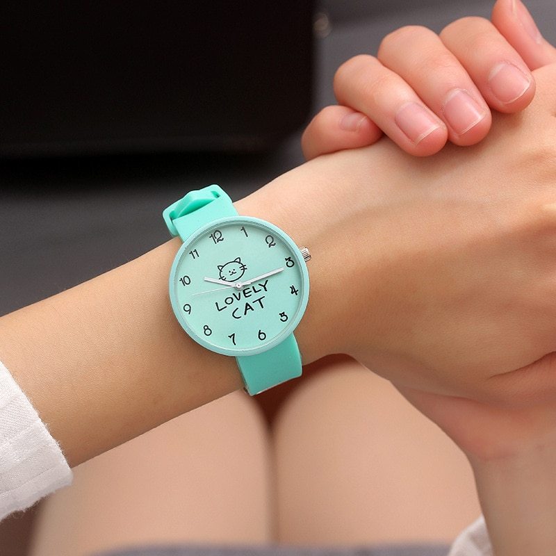 Cartoon Kids Quartz Watch Silicone Candy Color Student Watch Girls Clock Fashion Cat Watches Children Wristwatch Ladies Watch - Heritage cosmetics and beauty care