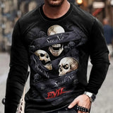 Retro Men's T-shirt 3D Printed Street Hip-hop Loose Crew Neck Casual Long Sleeve - Heritage cosmetics and beauty care