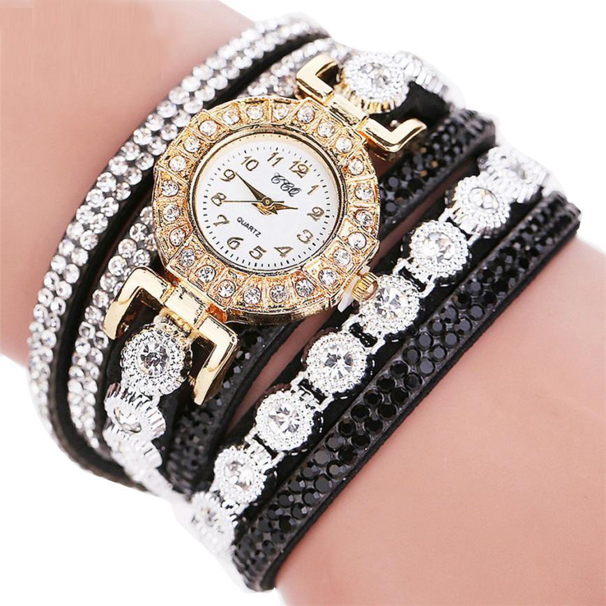 Relogio masculino Women Quartz Women PU Leather Rhinestone Watch Bracelet Watches - Heritage cosmetics and beauty care