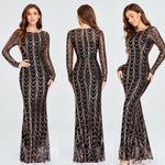 Sequins Women Maxi Dresses Long Sleeve Female Party Dresses - Heritage cosmetics and beauty care