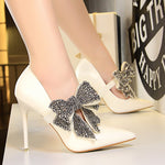 Single high heels with rhinestone bow - Heritage cosmetics and beauty care