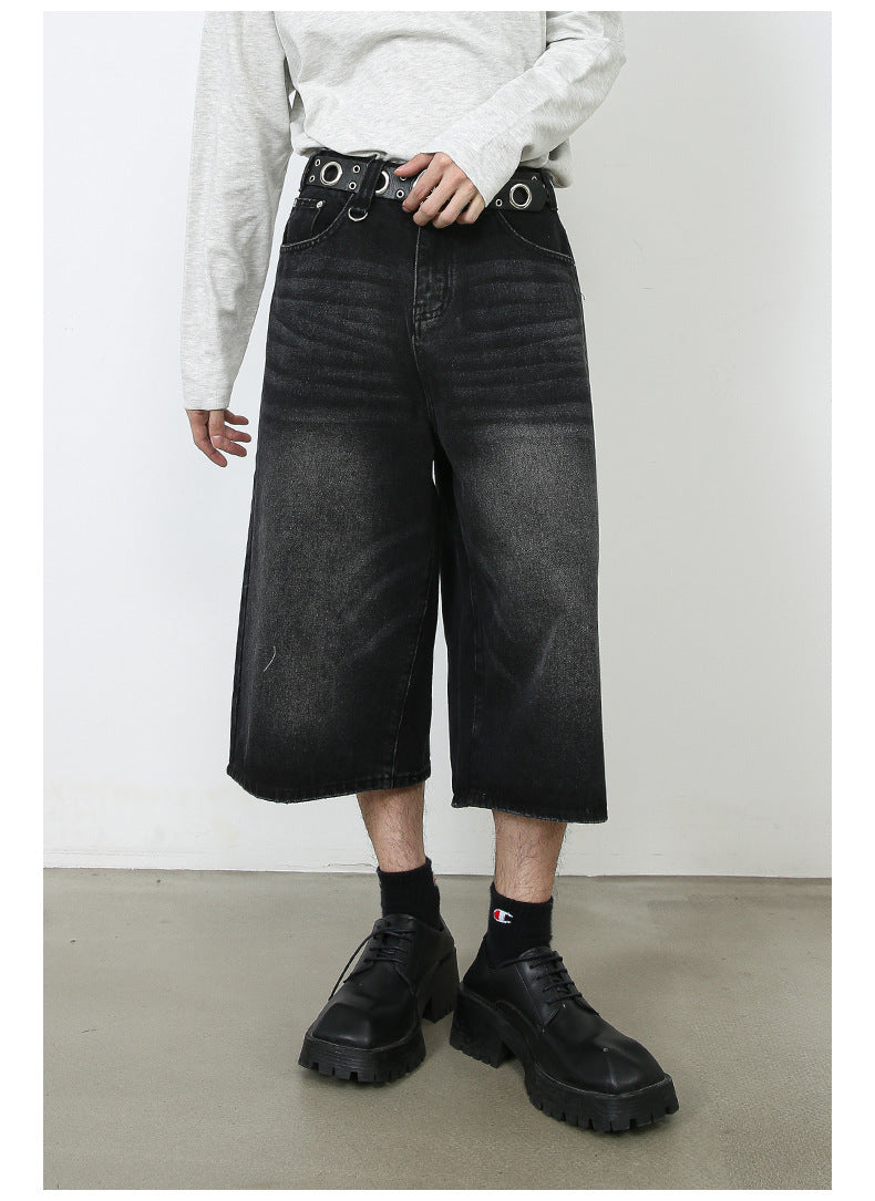 American Black Gray Loose Trousers Loose Denim Cropped Pants - Heritage cosmetics and beauty care