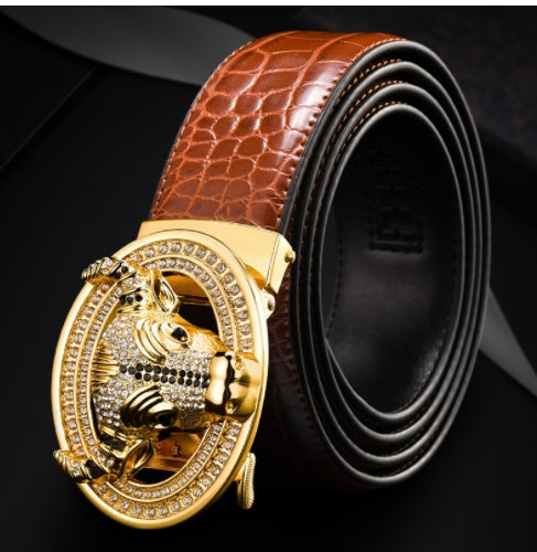 Automatic Buckle  Leather With Diamond-studded  Pattern Bull Head Belt - Heritage cosmetics and beauty care