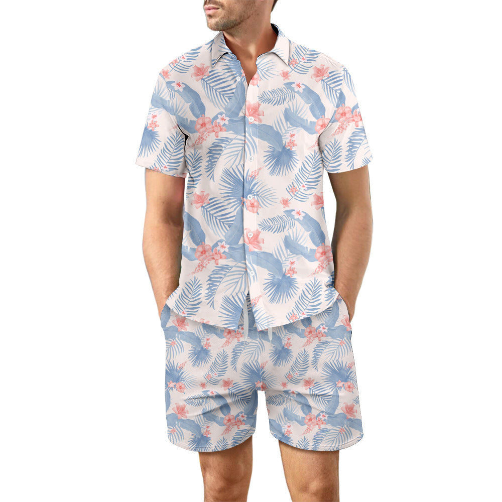 European Size Men's Casual Loose Shirt Suit Hawaii Seaside 3d Digital Printing Beach Short Sleeve Shorts - Heritage cosmetics and beauty care