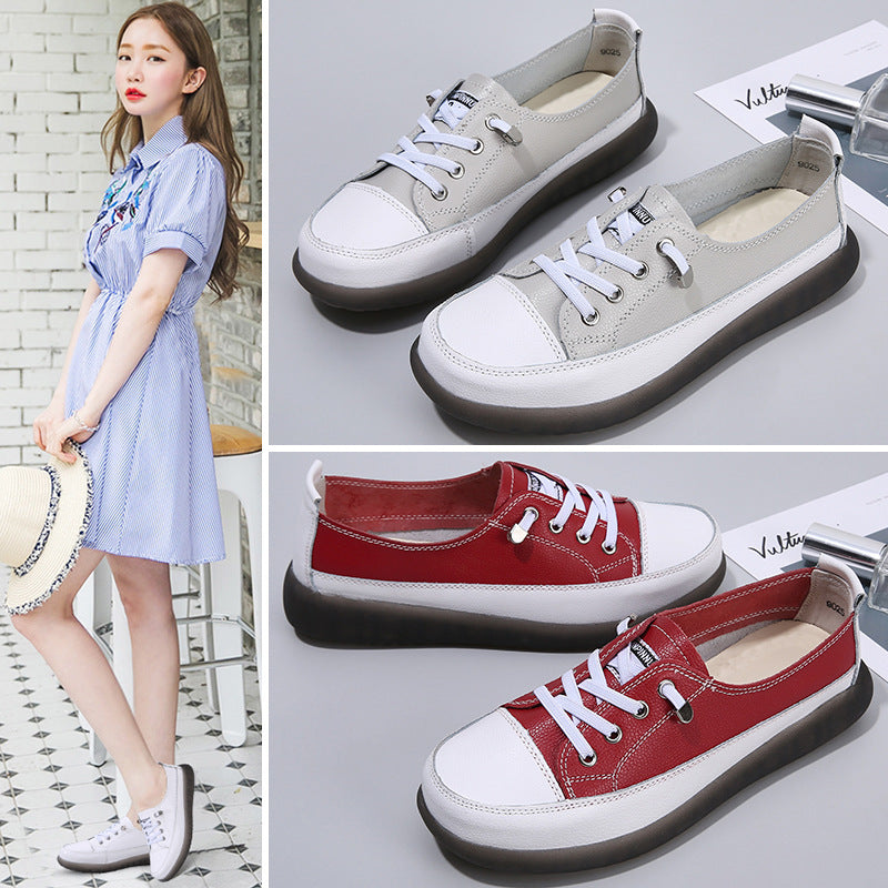 Women's Fashionable Casual Soft Bottom Leather Low-cut Sneakers - Heritage cosmetics and beauty care