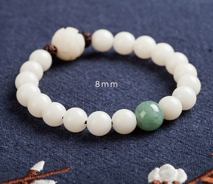 Natural white jade Bodhi bracelets beads bracelets women's simple Bodhi bracelets transfer beads - Heritage cosmetics and beauty care