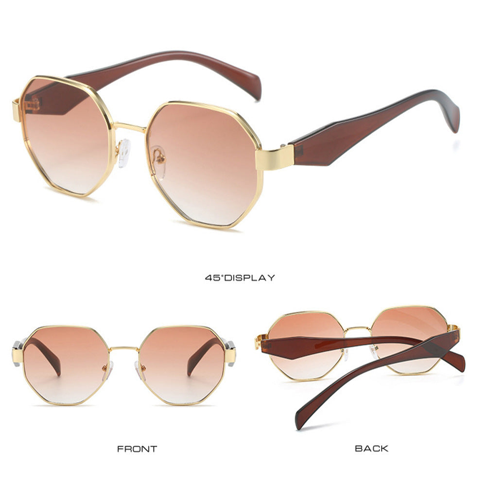 New Polygonal Sunglasses Wide Leg Metal Large Rim Sunglasses Women - Heritage cosmetics and beauty care