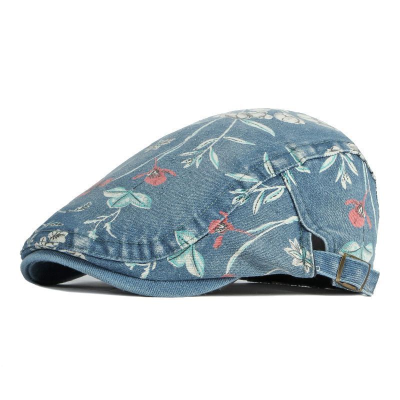 Denim Hat Advance Hats Flower Printed All-matching Peaked Cap - Heritage cosmetics and beauty care