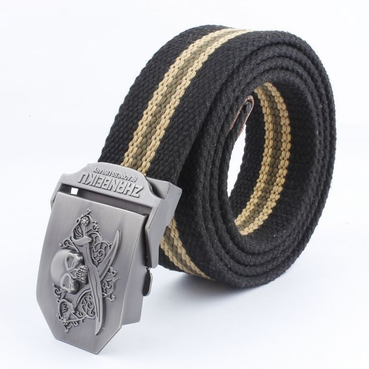 Casual And Versatile Double Knife Skull Canvas Belt - Heritage cosmetics and beauty care