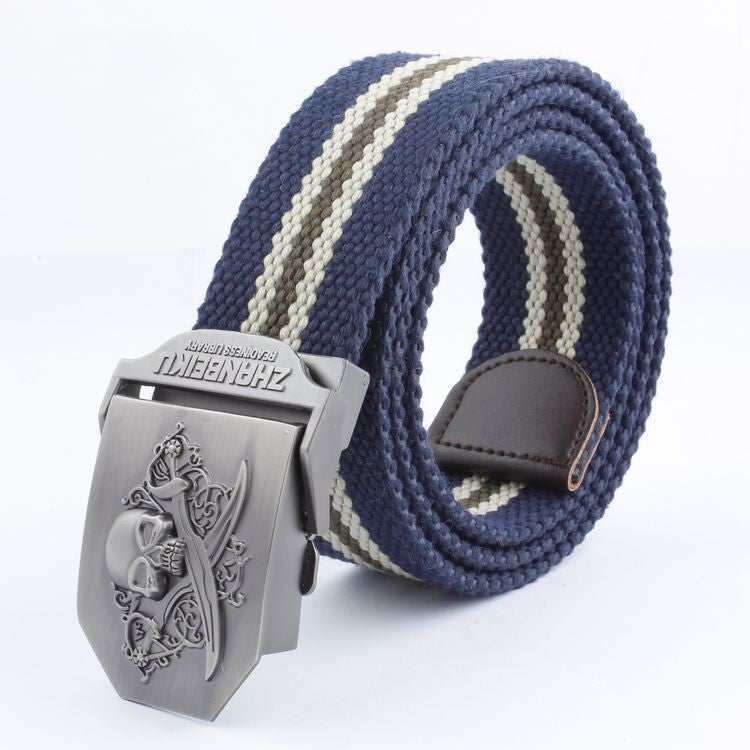 Casual And Versatile Double Knife Skull Canvas Belt - Heritage cosmetics and beauty care