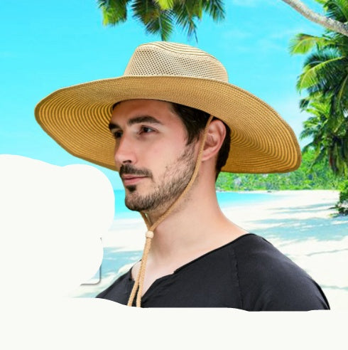 Breathable Mesh Big Brim Straw Hat Men's Outdoor Sun Protection - Heritage cosmetics and beauty care