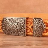 Ethnic Style Waistband Head Layer Cowhide Mongolia Auspicious Pattern Embossed - Heritage cosmetics and beauty care