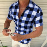 Plaid T Shirt Mens Zipper Short Sleeve Shirts Summer Men Clothing - Heritage cosmetics and beauty care