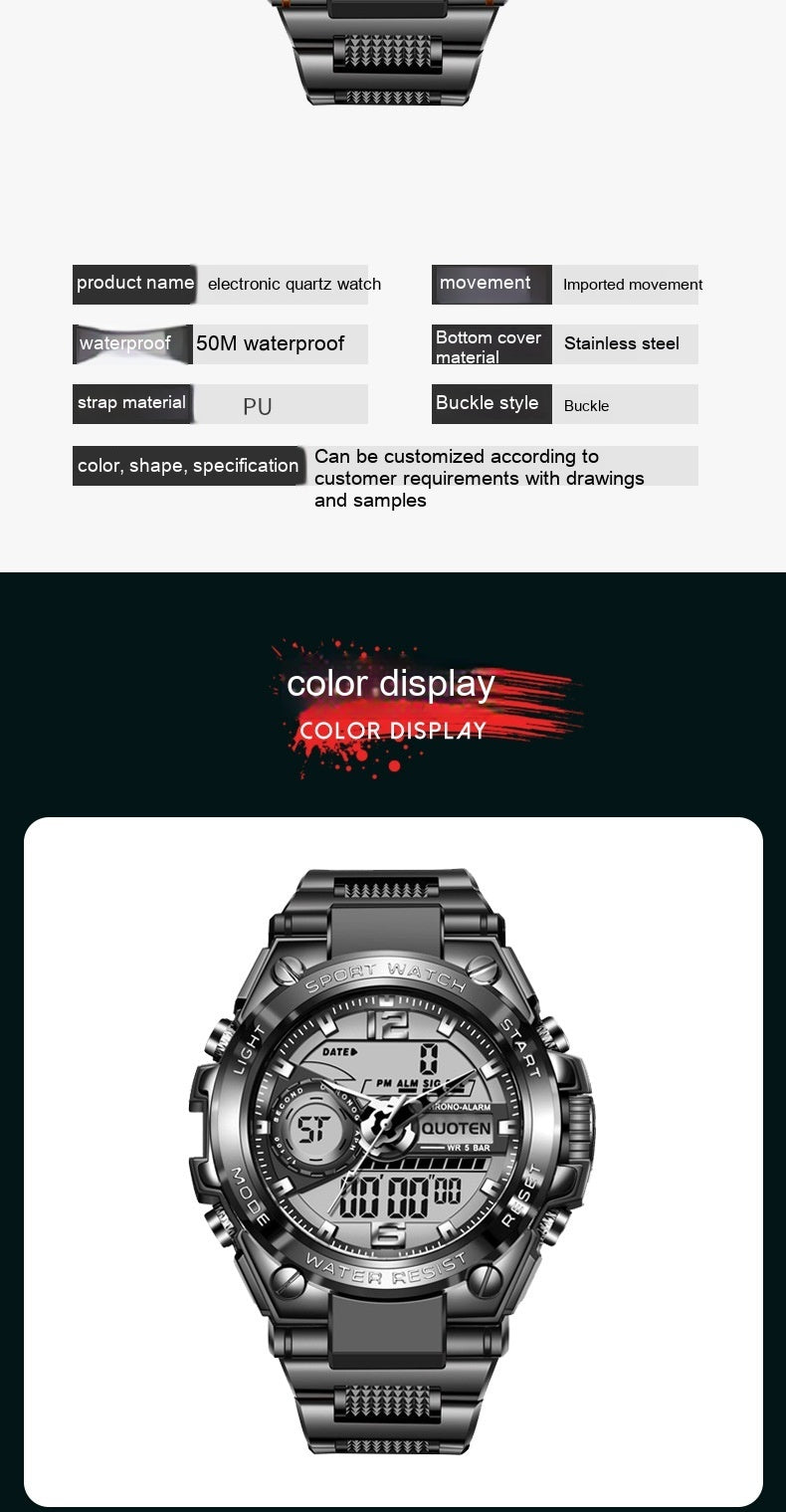 Waterproof Sports Electronic Quartz Watches Business Trends Watch Multi-function - Heritage cosmetics and beauty care