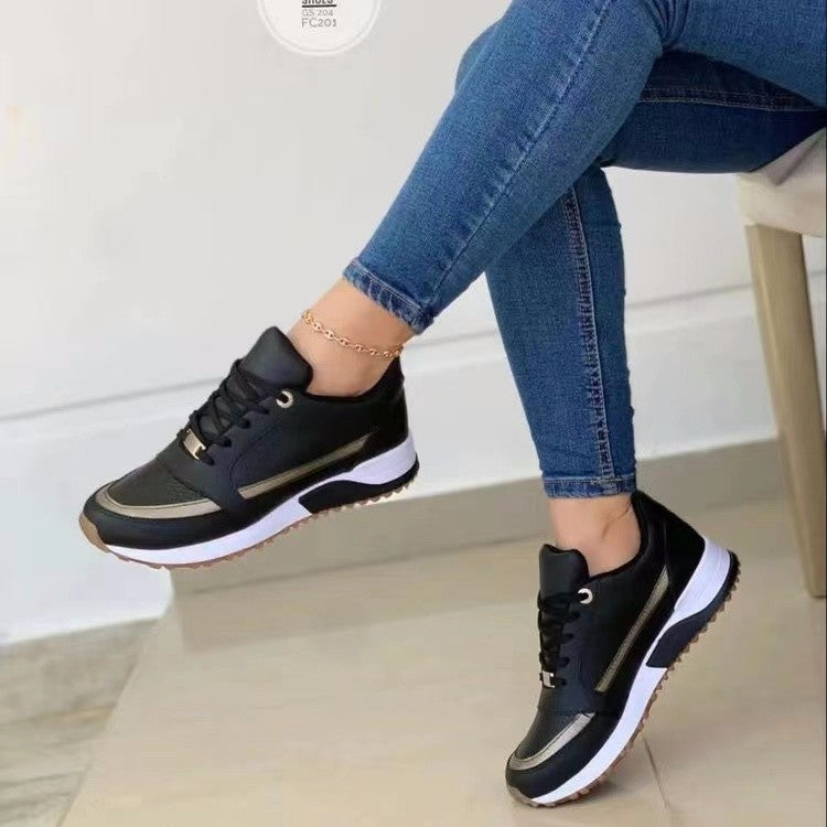 Casual Lace-up Flat Shoes Women Shallow Round Toe Sports Walking Sneakers - Heritage cosmetics and beauty care