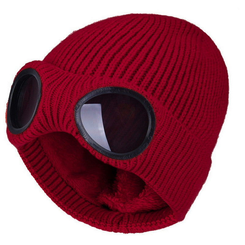 Warm Knitted Woolen Hats With Windproof Glasses Autumn And Winter For Men And Women Ear Protection Cap - Heritage cosmetics and beauty care