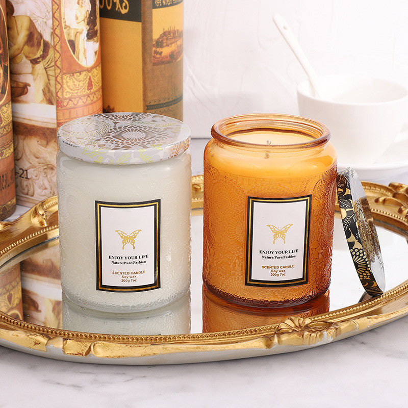 Embossed Glass Fragrance Handmade Gift Aromatherapy Soy Candles - Heritage cosmetics and beauty care