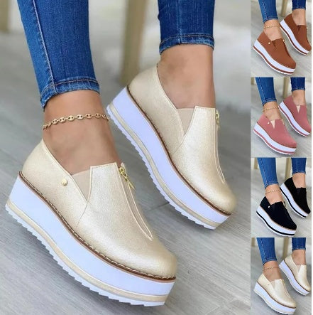 Zipper Flat Shoes Slip On Platform Loafers Women - Heritage cosmetics and beauty care