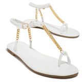 Round Toe Flat Toe Metal Chain Sandals Women's Large Size Beach Sandals - Heritage cosmetics and beauty care