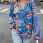 Women's Tops Casual Floral Print V Neck Long Sleeve Shirts Loose Chiffon Blouses Shirts Tops Heritage cosmetics and beauty care