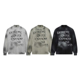 Retro Washed Distressed Fuzzy Letter Crew Neck Sweater For Men And Women