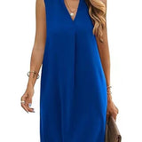 Sleeveless Elegant V-neck Loose Solid Color Dress Women - Heritage cosmetics and beauty care