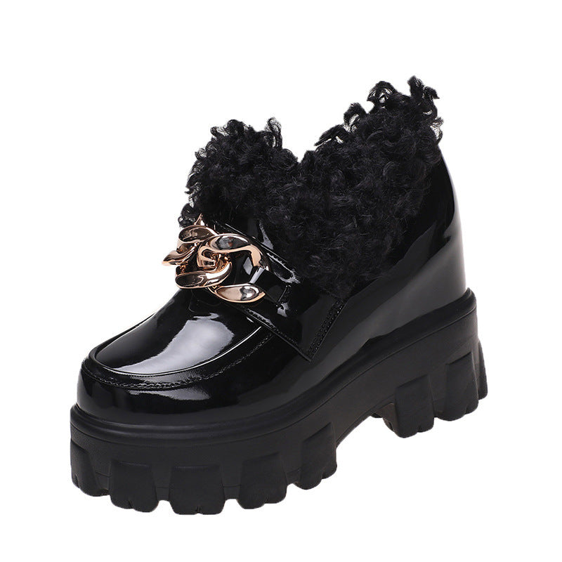 Fashion Plus Fluffy Mouth Thick Soled High Loafers Women - Heritage cosmetics and beauty care