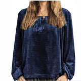 Round neck pullover pleated lantern sleeve velvet top Heritage cosmetics and beauty care