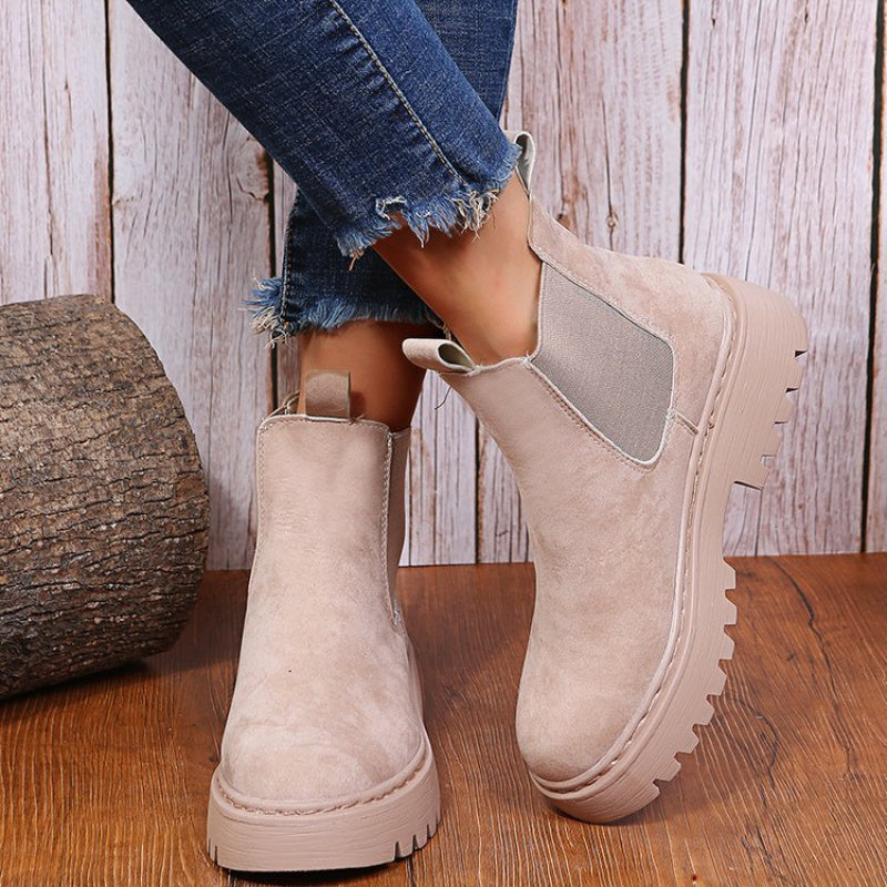 Women Ankle Boots Solid Color Chunky Boots Autumn Winter Platform Shoes - Heritage cosmetics and beauty care