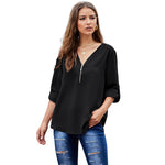 Women's Shirts Solid Color Sexy V-neck Zipper Half Sleeves Heritage cosmetics and beauty care