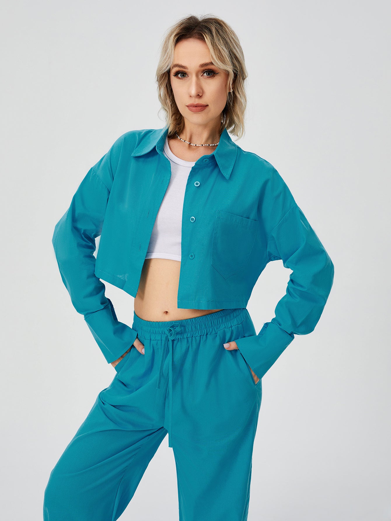 Women Two Piece Outfits For Women Long Sleeve Button Down Wide Leg Loungewear Pajama Set - Heritage cosmetics and beauty care