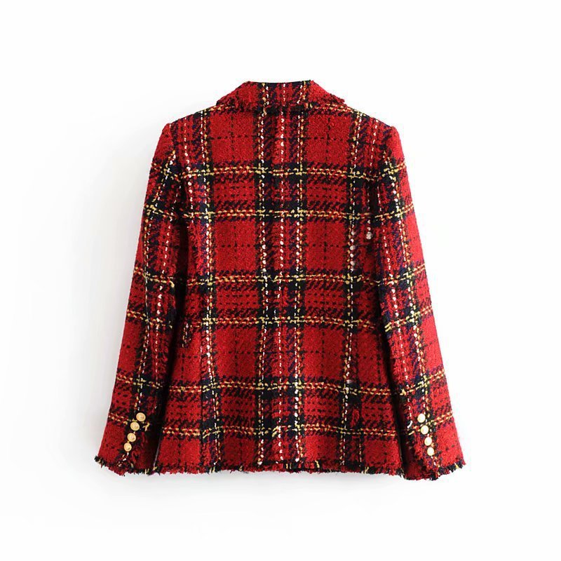 Plaid buttoned woolen blazer - Heritage cosmetics and beauty care