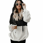 Women Casual Plush Hoodies Zipper Patchwork Hooded Drawstring Sweatshirt Autumn Winter Lady Hooded Warm Loose Tops Heritage cosmetics and beauty care