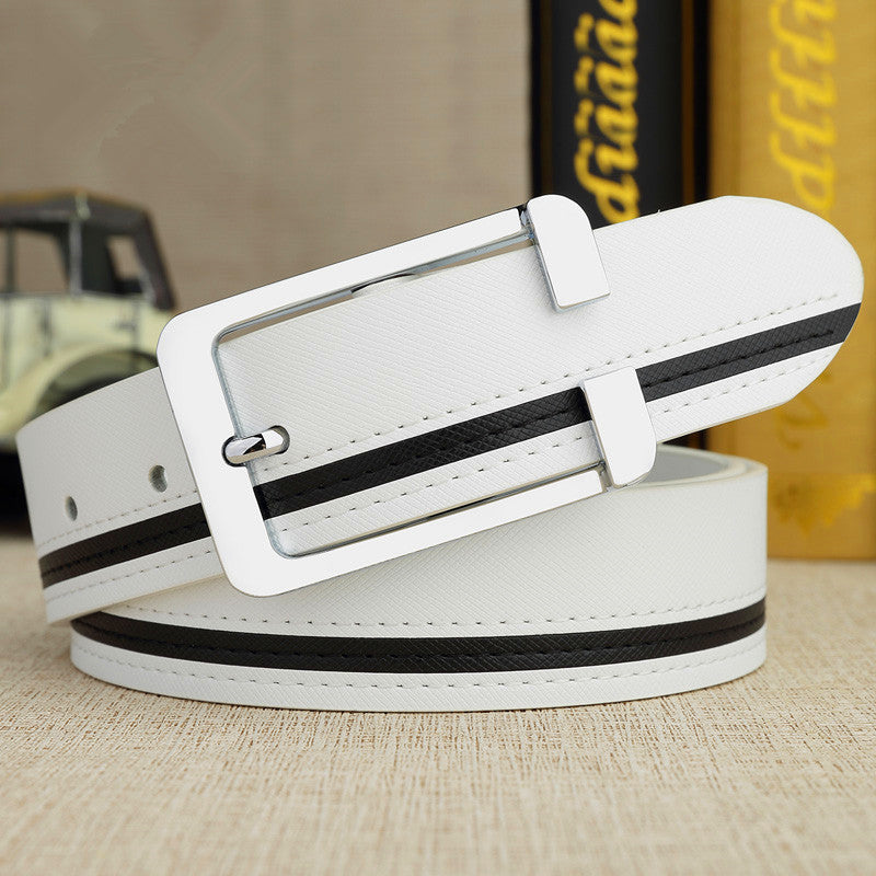 Trendy men's leather white belt - Heritage cosmetics and beauty care