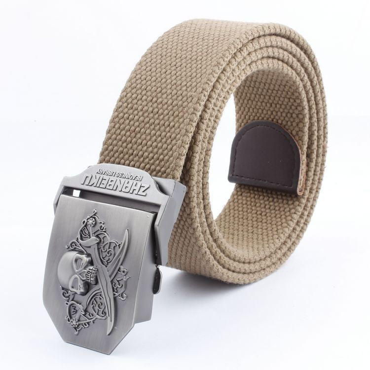 Casual And Versatile Double Knife Skull Canvas Belt - Heritage cosmetics and beauty care