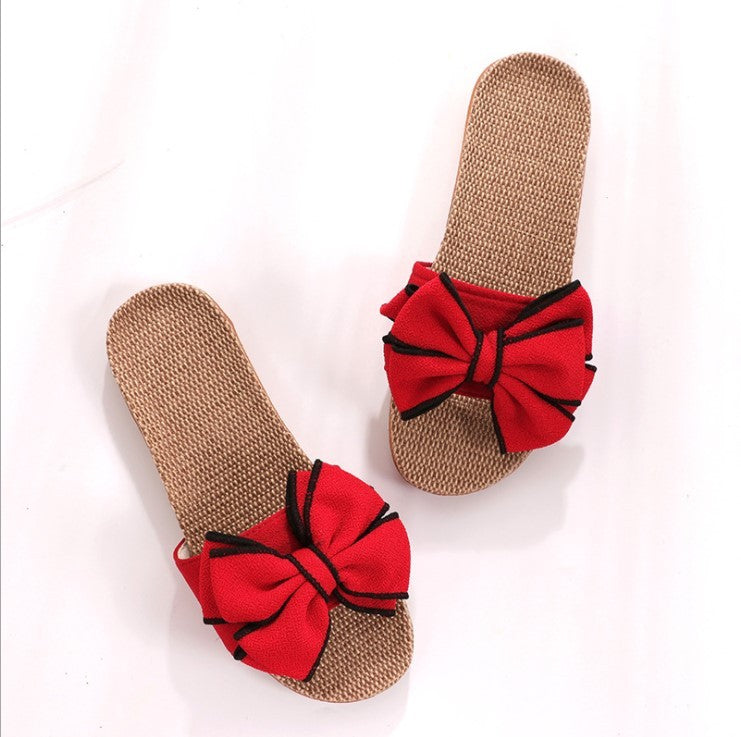 Summer slippers female bow flat linen slippers - Heritage cosmetics and beauty care