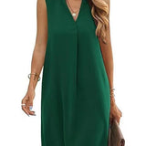 Sleeveless Elegant V-neck Loose Solid Color Dress Women - Heritage cosmetics and beauty care