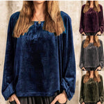 Round neck pullover pleated lantern sleeve velvet top Heritage cosmetics and beauty care