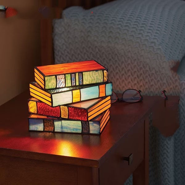 Stacked Books Lamp Nightstand Desk Lamps Resin Handicraft Stacked Books Light Stained Glass Table Desk Reading Light Decorative - Heritage cosmetics and beauty care