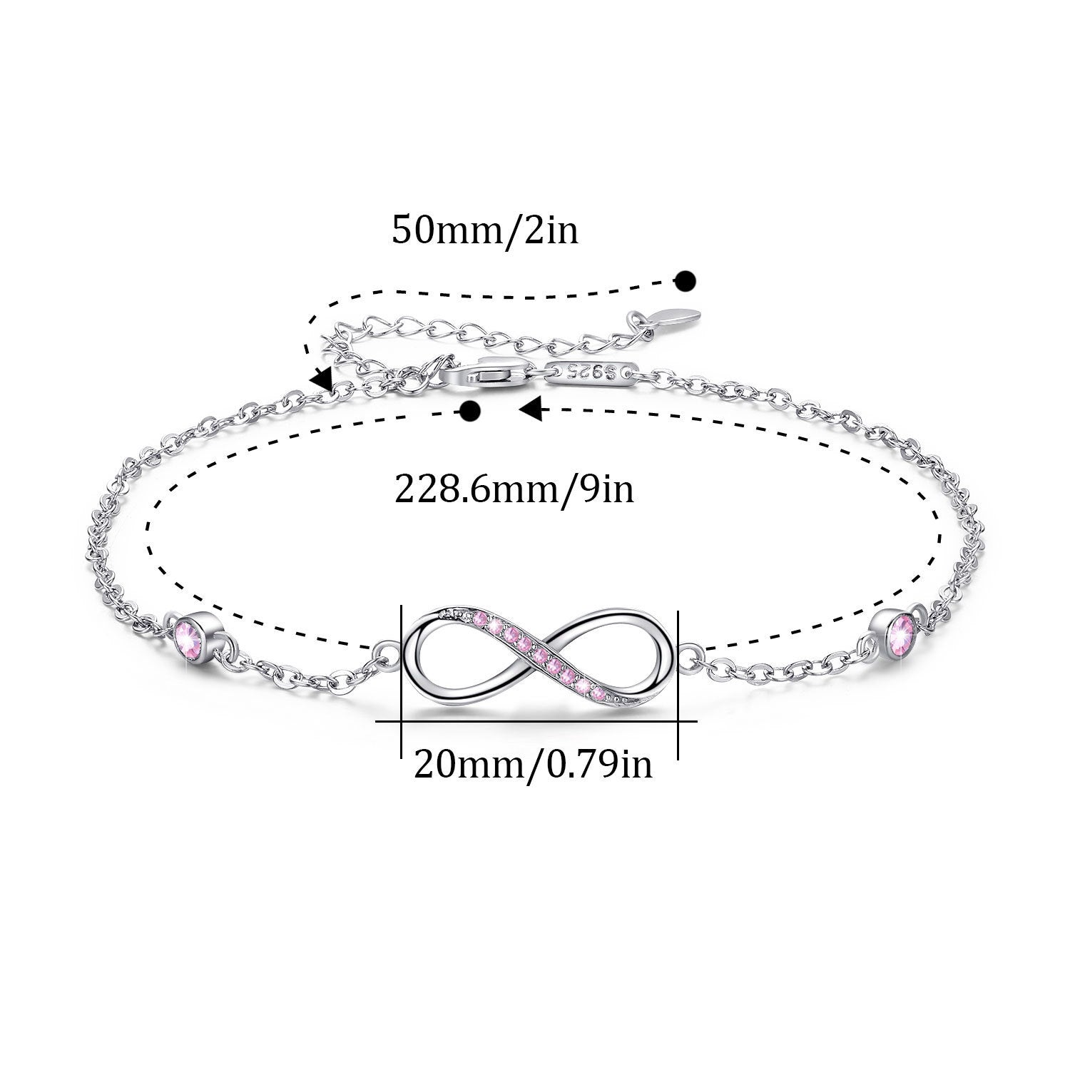 Sterling Silver Endless Love Symbol Anklet Charm Adjustable Chain Anklets For Women - Heritage cosmetics and beauty care