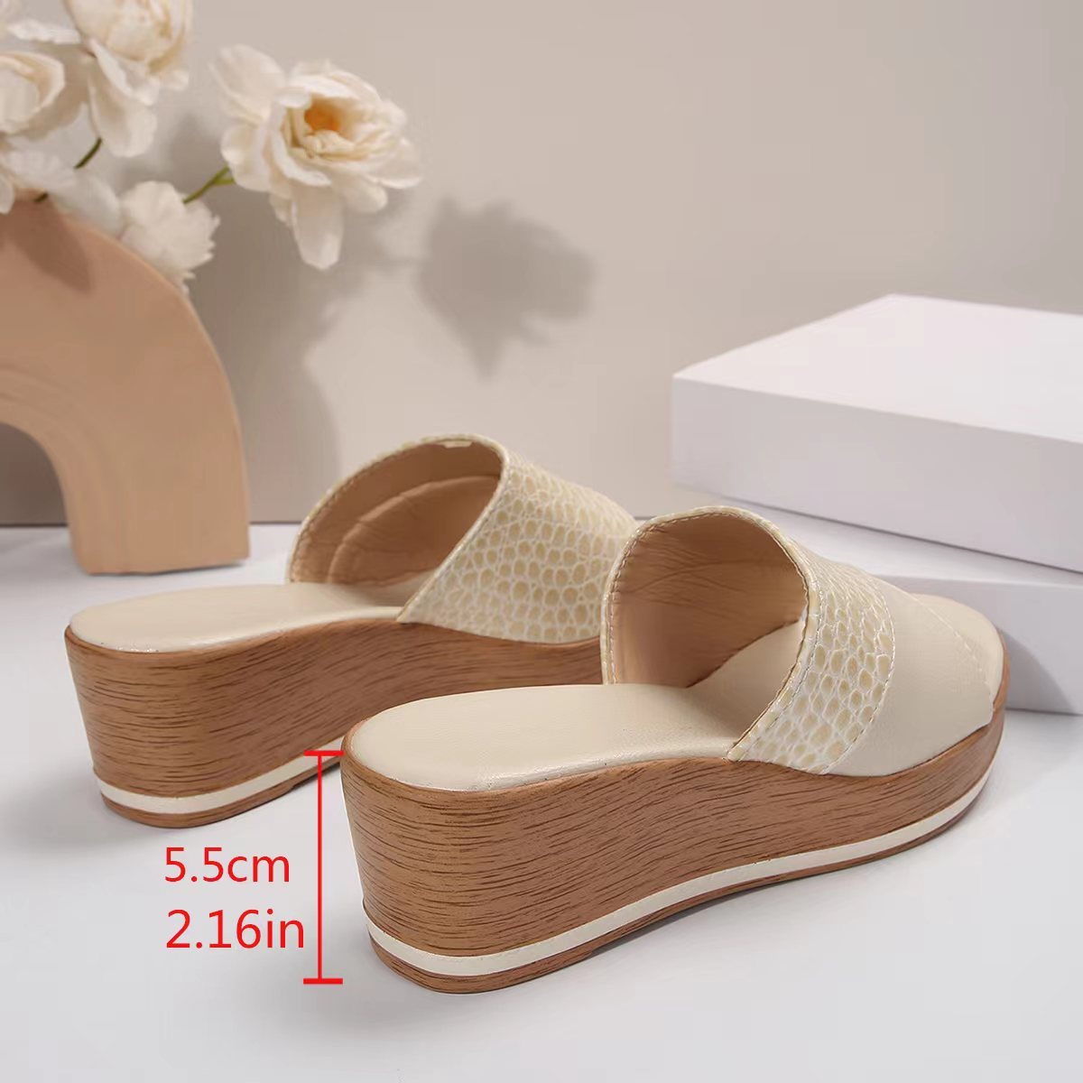 Fashion Snake-texture Wedges Sandals Summer Casual Peep-toe Thick Sole Heightening Slippers Outdoor Slides Shoes Women Heritage cosmetics and beauty care