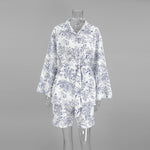 Women's Printed Lace-up Long Sleeve Shirt Loose Two-piece Suit - Heritage cosmetics and beauty care