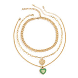 European And American Cross-border Jewelry Retro Heart-shaped Oil Dripping Multilayer Necklace Women - Heritage cosmetics and beauty care