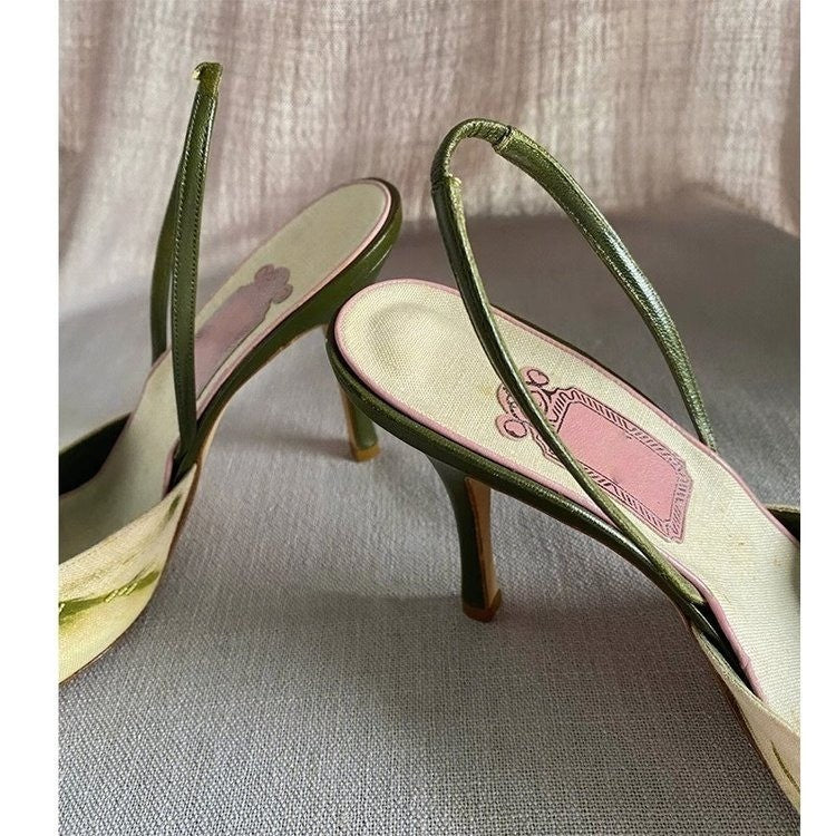 Vintage Pointed Embroidered High Heels - Heritage cosmetics and beauty care