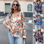 Women's Tops Casual Floral Print V Neck Long Sleeve Shirts Loose Chiffon Blouses Shirts Tops Heritage cosmetics and beauty care