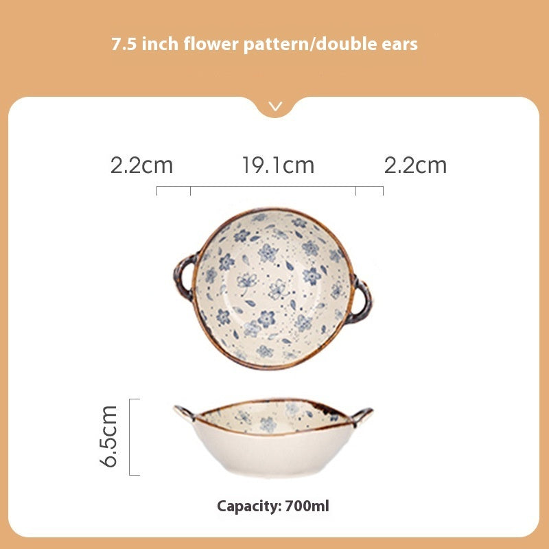 Binaural Soup Household Vintage Noodle Bowl Ramen Ceramic Big Soup Basin Tableware - Heritage cosmetics and beauty care